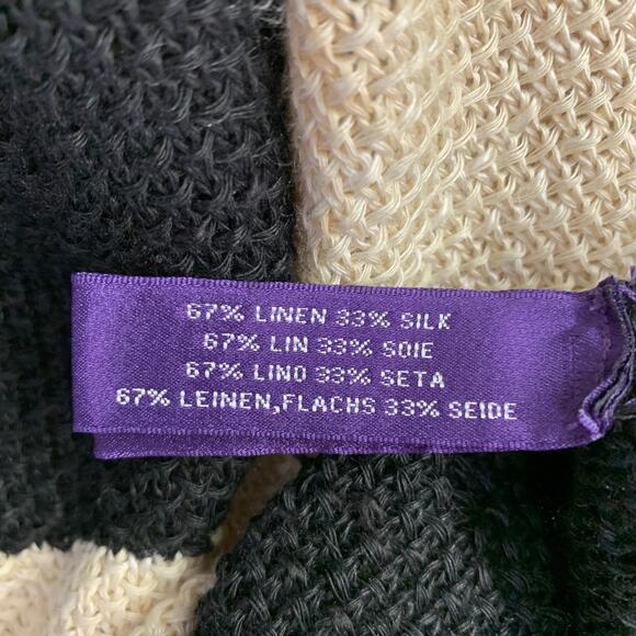 RALPH LAUREN Size M/L Black Beige Linen Silk Color Block Cardigan - Picture 11 of 12